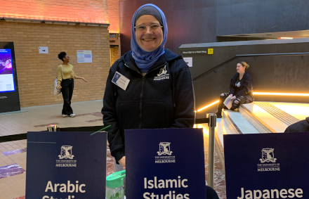 Rachel Woodlock at The University of Melbourne Open Day 2023.